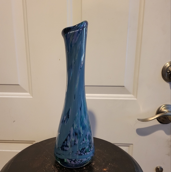 Other - Signed Art Glass Vase Hand Blown Beautiful 12"